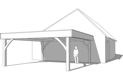 Croquis d'un carport double en bois adossé contre une maison.