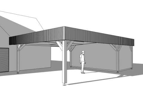 Croquis numérique ombré en noir et blanc d'un carport double.